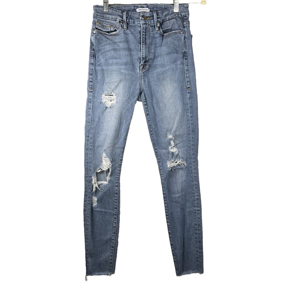 GOOD AMERICAN Womens Skinny Jeans Size 4/27 (READ) 5 Pocket Zipper‎ Distressed